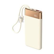 Blisbond W-C03 10000mAh Off-White Power Bank with Digital Display & Built-in Type-C + Lightning Cable